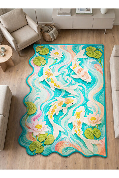 Rugs Modern Halı SDT Balık Tema Desenli Modern Dokuma Taban Dekoratif Halı sd...