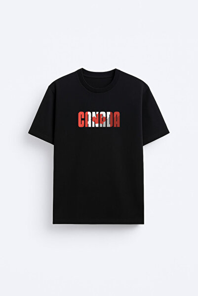 AYDESİGN Tricou negru cu imprimeu Canada Canada, cu guler tip ciclist
