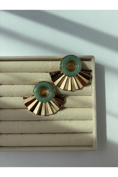 BERFACCESSORIES أقراط مينا خضراء على شكل مروحة