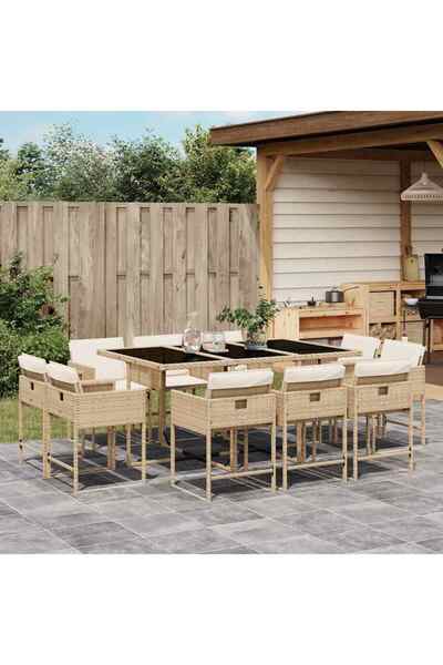 vidaxl Set mobilier de gradina cu perne, 11 piese, bej, poliratan