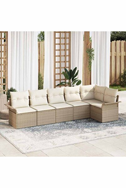vidaxl Set de canapele pentru gradina cu perna 6 pcs Bej Rattan poli