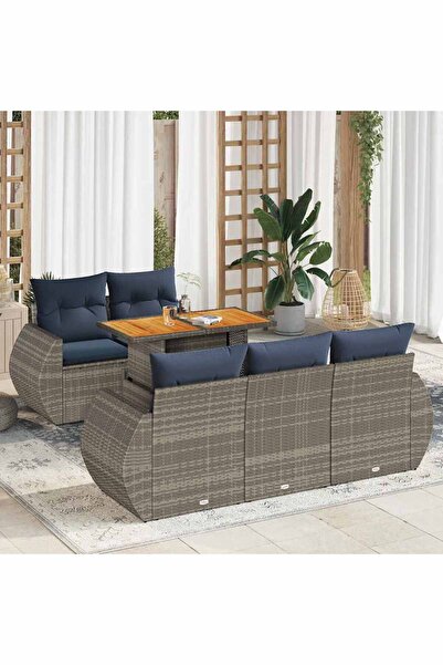 vidaxl Set mobilier gradina cu perne, 6 piese, gri, poliratan