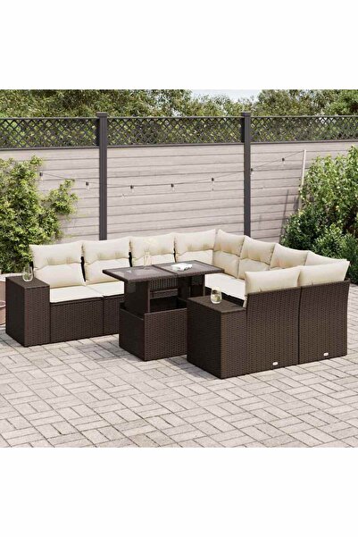 vidaxl Set canapele de gradina cu perne, 9 piese, maro, poliratan
