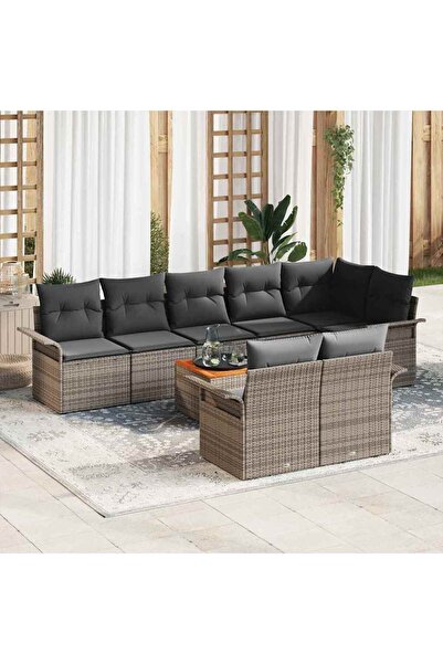 vidaxl Set de canapele pentru gradina cu perna 9 pcs Gri poliratan