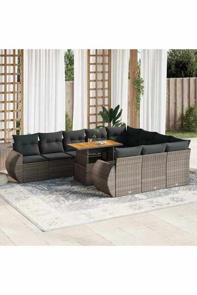 vidaxl Set canapele de gradina cu perne, 11 piese, gri, poliratan