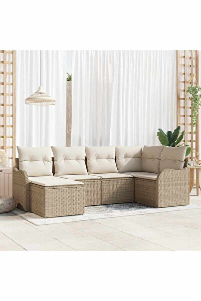 vidaxl Set de canapele pentru gradina 6 pcs Bej È™i alb Rattan poli