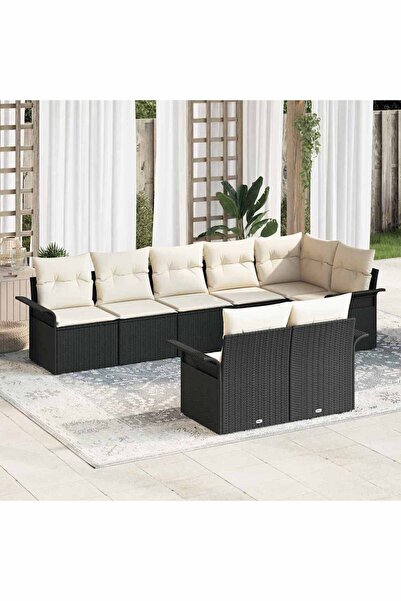 vidaxl Set de canapele pentru gradina cu perna 8 pcs Negru poliratan