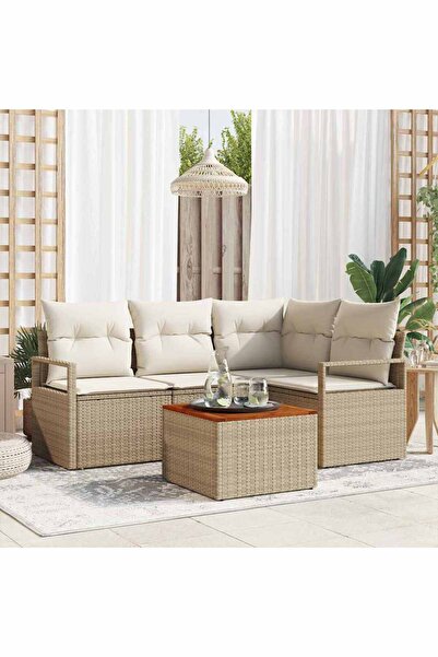 vidaxl Set de canapele pentru gradina 5 pcs Bej È™i crem poliratan
