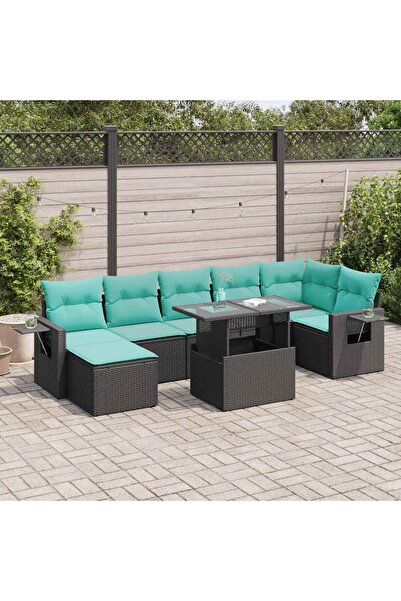 vidaxl Set mobilier gradina perne 8 piese negru, poliratan/lemn acacia