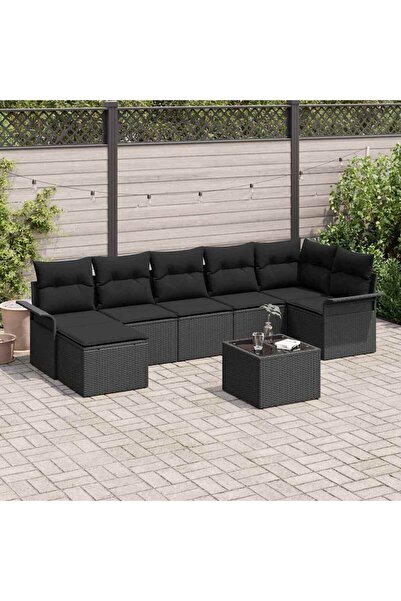 vidaxl Set de canapele pentru gradina cu perna 8 pcs Negru poliratan