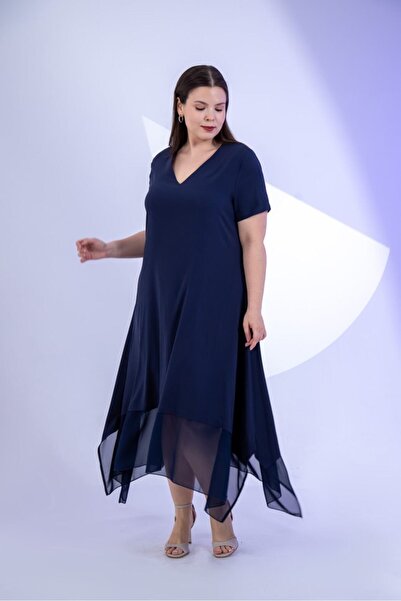 Roxxlen Women's Plus Size Skirt Hem Chiffon Dress