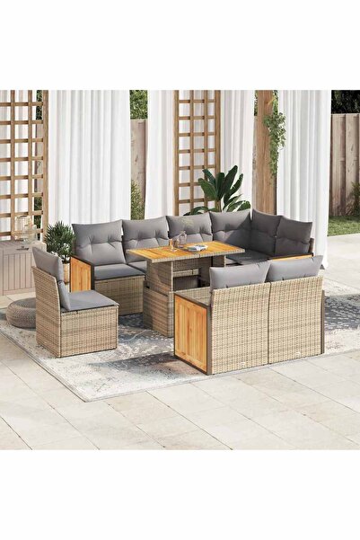 vidaxl Set canapele gradina cu perne 9 piese bej poliratan/lemn acacia