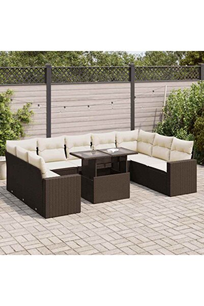 vidaxl Set canapele de gradina cu perne, 10 piese, maro, poliratan