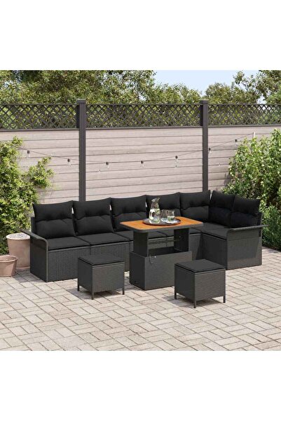 vidaxl Set de canapele pentru gradina cu perna 9 pcs Negru poliratan
