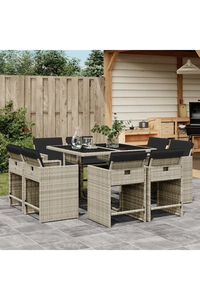 vidaxl Set mobilier gradina cu perne, 9 piese, gri deschis, poliratan