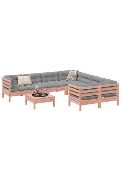 vidaxl Set canapele gradina cu perne, 9 piese, lemn masiv brad douglas