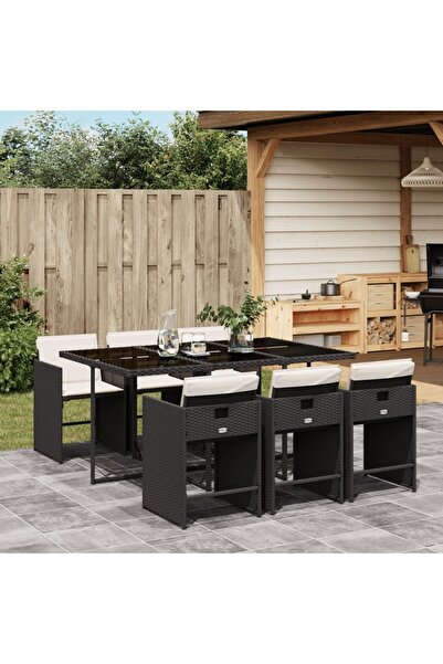 vidaxl Set mobilier de gradina cu perne, 7 piese, negru, poliratan