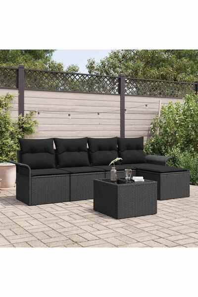 vidaxl Canapea de exterior cu perna 6 pcs Negru poliratan