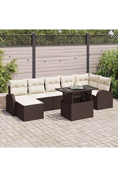 vidaxl Set de canapele pentru gradina cu perna 8 pcs Maro Rattan poli