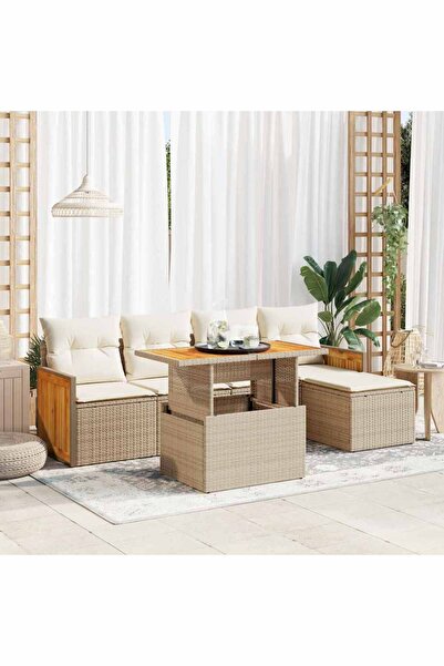 vidaxl Set canapele gradina cu perne 6 piese bej poliratan/lemn acacia