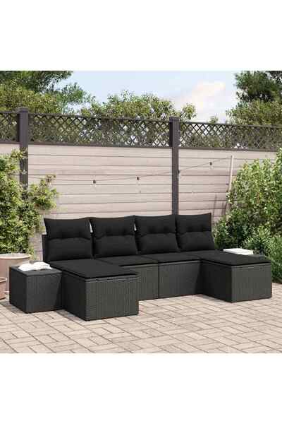 vidaxl Set de canapele pentru gradina cu perna 6 pcs Negru poliratan
