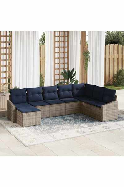 vidaxl Set de canapele pentru gradina 8 pcs Gri È™i bleumarin poliratan