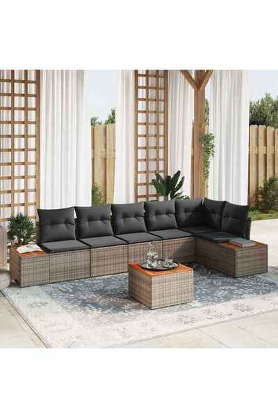 vidaxl Set de canapele pentru gradina cu perna 7 pcs Gri Rattan poli