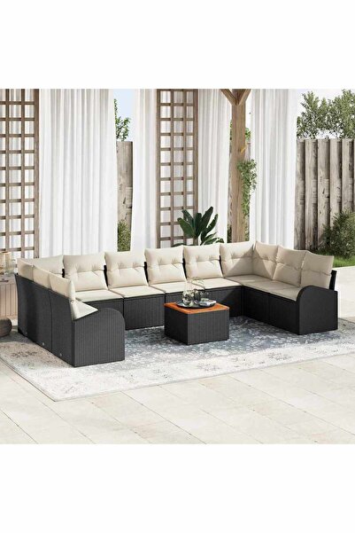 vidaxl Set de canapele pentru gradina 11 pcs Negru È™i Crem poliratan