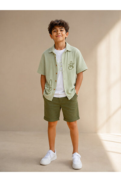 Melodikids Boys' T-Shirt-Shirt-Shorts 3-Piece Set