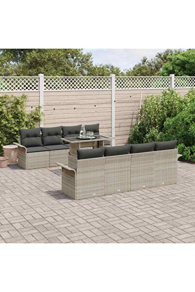 vidaxl Set de canapele pentru gradina 9 pcs Gri deschis poliratan