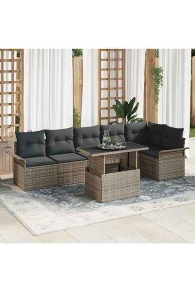 vidaxl Set de canapele pentru gradina cu perna 7 pcs Gri Rattan poli
