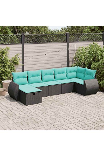 vidaxl Set canapele de gradina cu perne, 7 piese, negru, poliratan