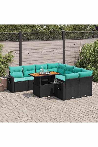 vidaxl Set mobilier de gradina cu perne, 9 piese, negru, poliratan