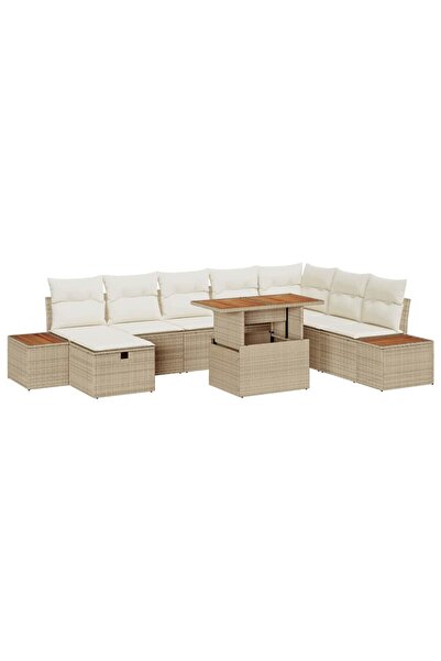 vidaxl Set de canapele pentru gradina cu perna 9 pcs Bej poliratan