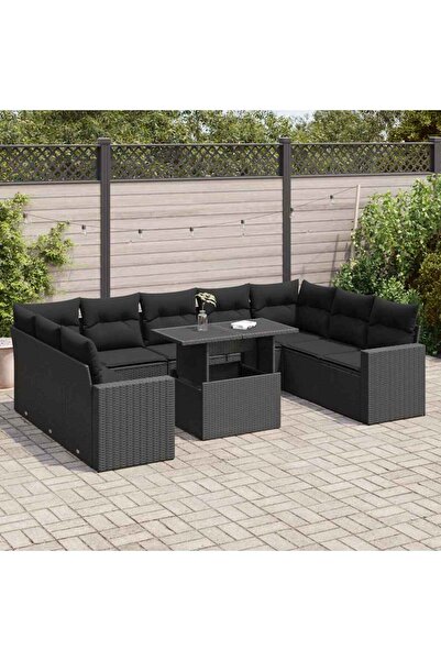 vidaxl Set canapele de gradina cu perne, 10 piese, negru, poliratan