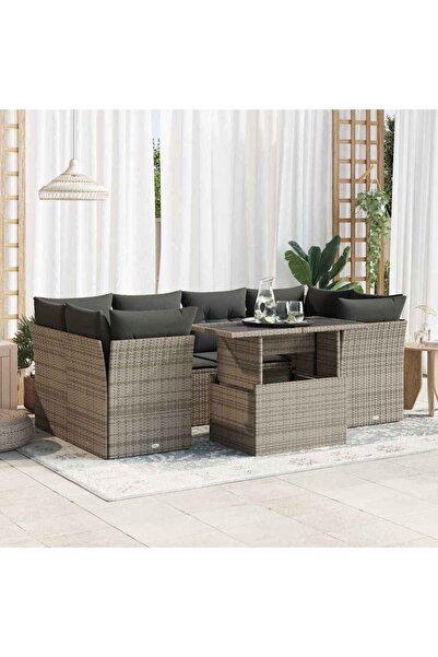 vidaxl Set canapele de gradina, 7 piese, cu perne, gri, poliratan