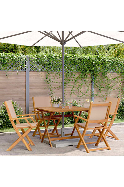 vidaxl Set mobilier de gradina 5 piese textil taupe/lemn masiv