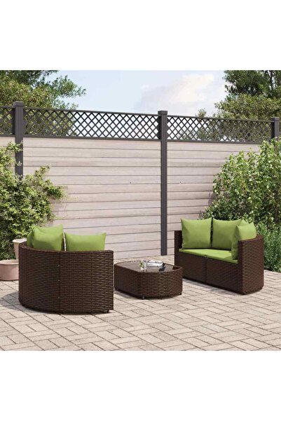 vidaxl Set canapele de gradina cu perne, 5 piese, maro, poliratan