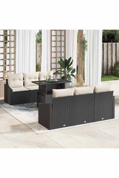 vidaxl Set de canapele pentru gradina cu perna 7 pcs Negru poliratan