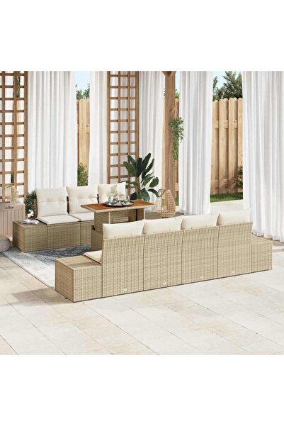 vidaxl Set de canapele pentru gradina 8 pcs Bej Rattan poli