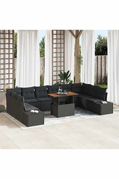 vidaxl Set de canapele pentru gradina 11 pcs Negru Rattan poli