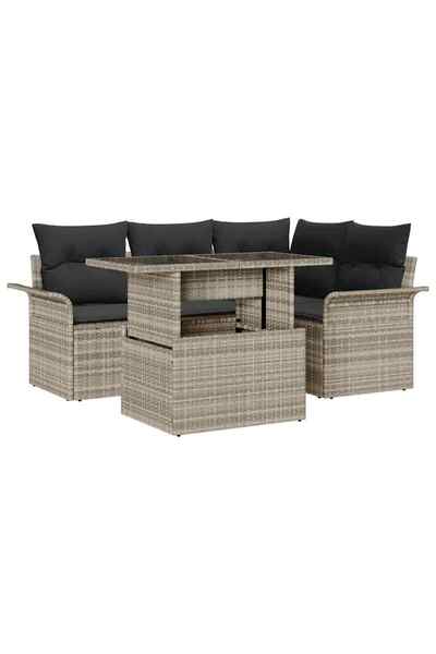 vidaxl Set de canapele pentru gradina 5 pcs Gri deschis Rattan poli