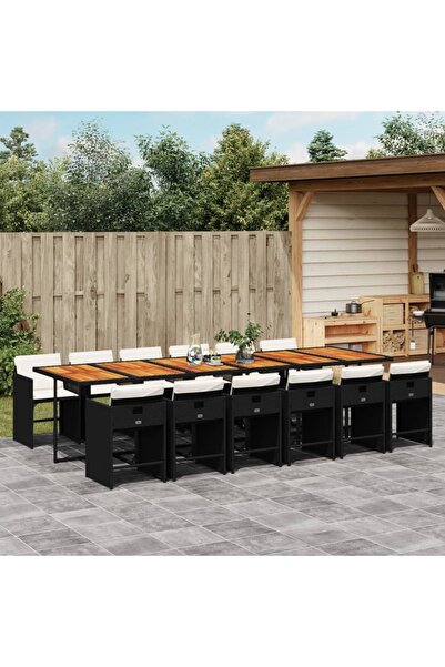 vidaxl Set mobilier de gradina cu perne, 13 piese, negru, poliratan