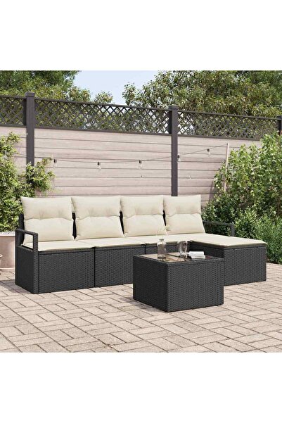vidaxl Set de canapea cu perna 6 pcs Negru poliratan