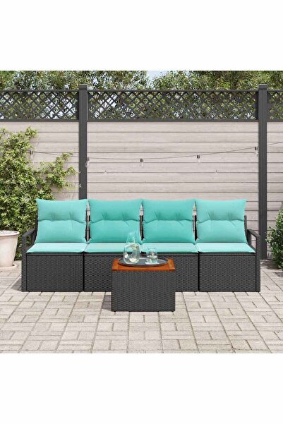 vidaxl Set de canapele pentru gradina cu perna 5 pcs Negru poliratan