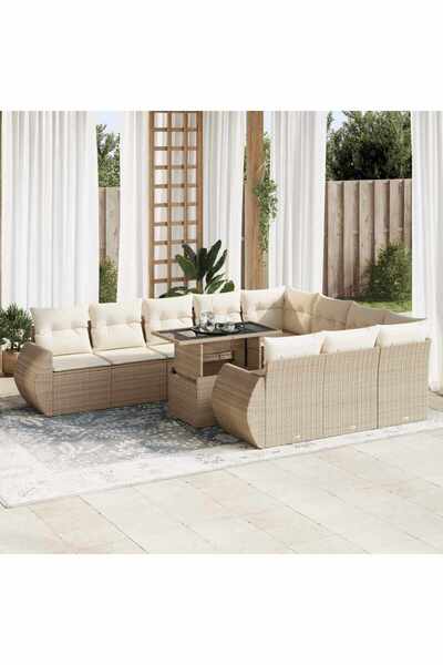 vidaxl Set canapele de gradina cu perne, 11 piese, bej, poliratan