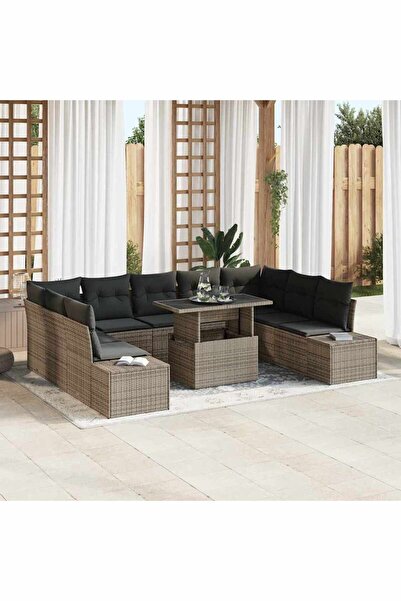 vidaxl Set de canapele pentru gradina 10 pcs Gri Rattan poli