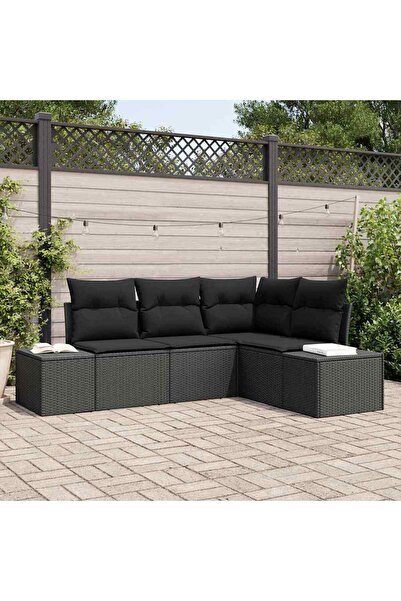 vidaxl Set de canapele pentru gradina 4 pcs Negru poliratan