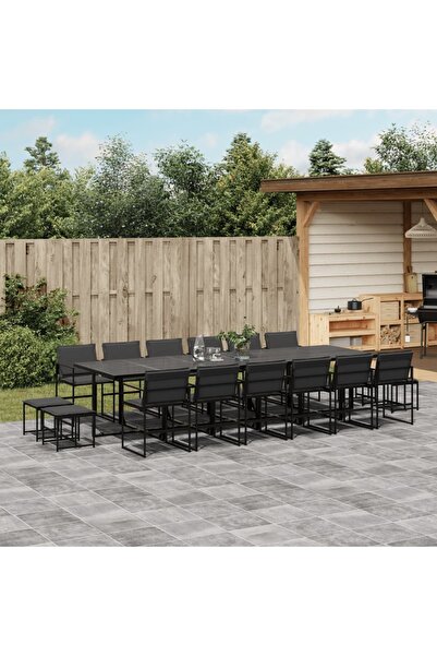 vidaxl Set mobilier de gradina, 17 piese, cu perne, negru, textilena