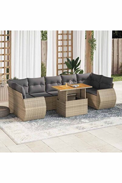 vidaxl Set canapele de gradina, 8 piese, cu perne, bej, poliratan
